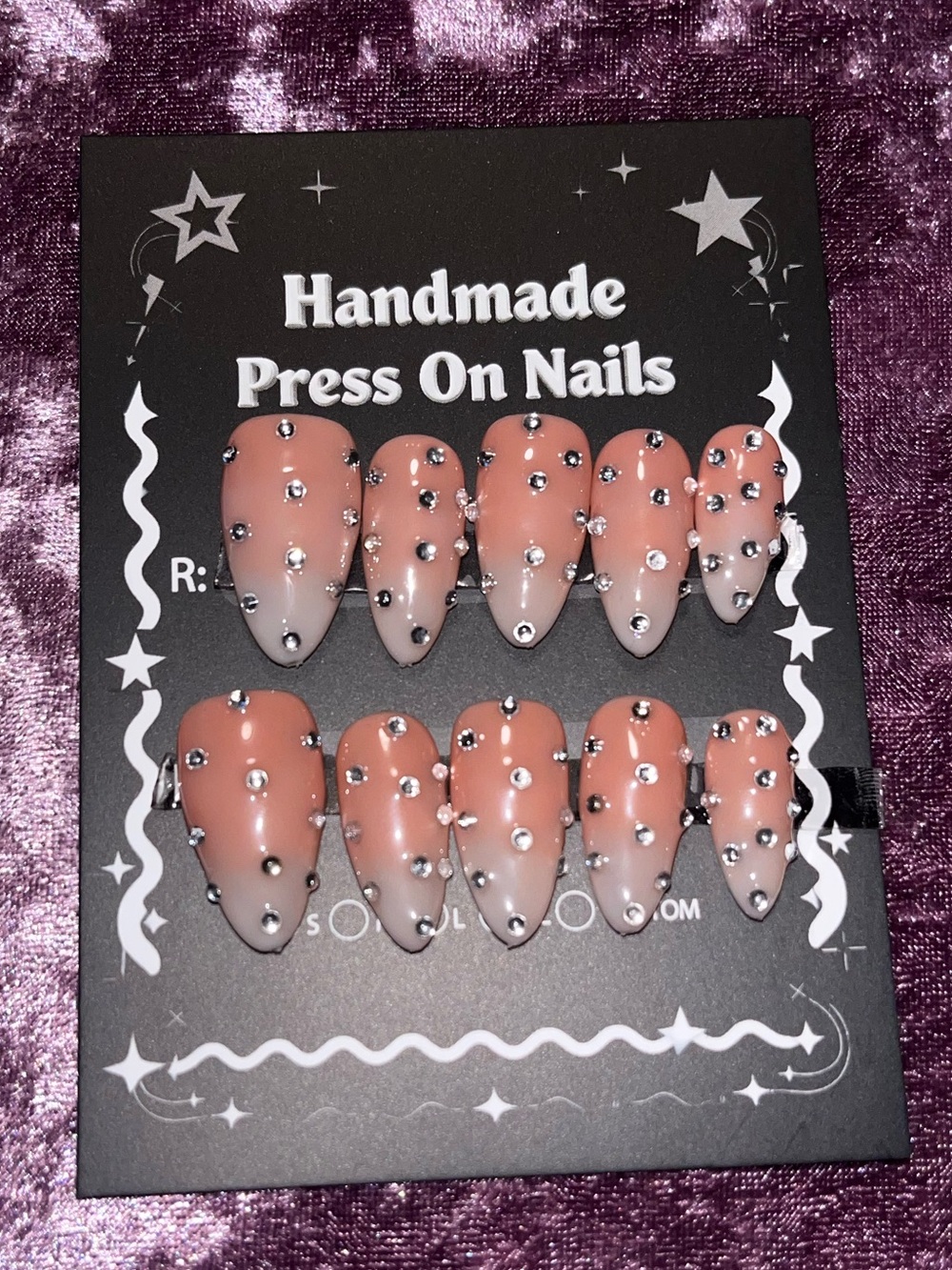 Handmade Pink Press On Nails with Rhinestones
